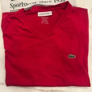 Lacoste Bold Red V-Neck Tee